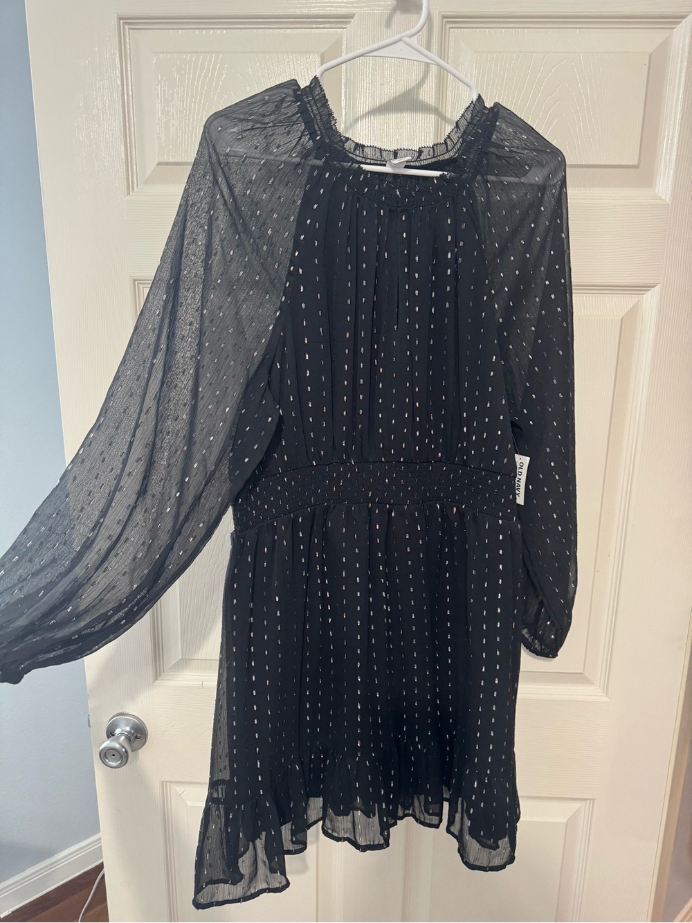 NWT Old Navy Black Sheer Long-Sleeve Mini Dress